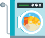 Imagem de máquina de lavar roupas ligada.