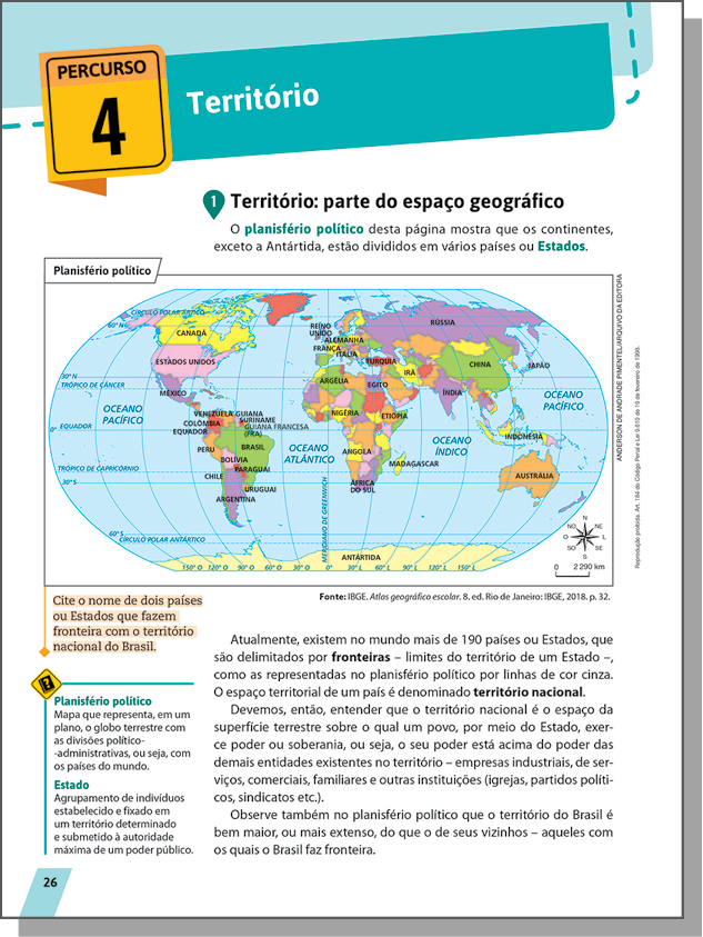 Página de livro. Destaque para a abertura do Percurso 4 e glossário.