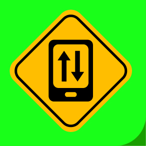 Ícone. Seção Caminhos digitais. Composto por uma placa amarela com o desenho de um celular com duas setas na tela.