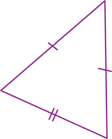 Ilustração. Triângulo , dois lados com um tracinho e um lado com dois tracinhos.