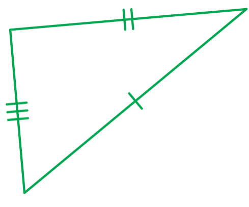 Ilustração. Triângulo, três lados com um tracinho. =END-DESC==INI-DESC= Ilustração. Triângulo, um lado com um tracinho, um lado com dois tracinhos e um lado com três tracinhos.