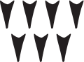 Imagem dos símbolos de seta apontando para baixo: quatro acima e três abaixo.