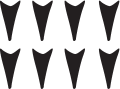 Imagem dos símbolos de seta apontando para baixo: quatro acima e quatro abaixo.