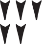 Imagem dos símbolos de seta apontando para baixo: três acima e dois abaixo.