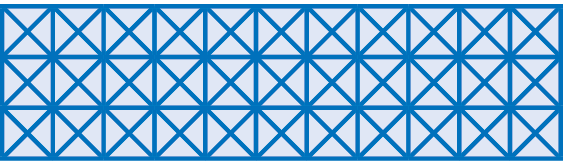 Ilustração. Retângulo azul dividido em 3 linhas com 11 quadradinhos cada. Cada quadradinho está dividido, pelas suas digonais, em 4 triângulos.