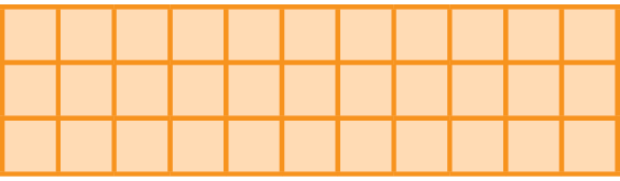 Ilustração. Retângulo divido em 3 linhas de 11 quadradinhos cada.