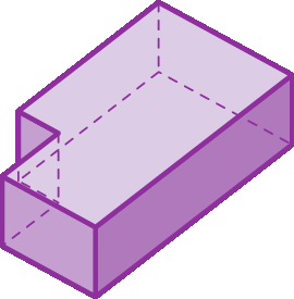 Ilustração. Figura geométrica não plana roxa, semelhante a um bloco cujas base e tampa são polígonos idênticos com seis lados.