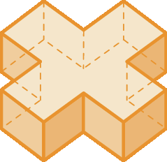 Ilustração. Figura geométrica plana laranja, semelhante a letra X do alfabeto.