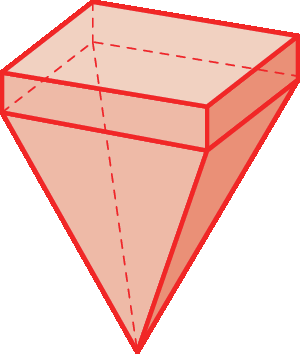 Ilustração. Pirâmide de base retangular unida a um bloco retangular, sendo a base da pirâmide comum a uma das faces do bloco retangular.