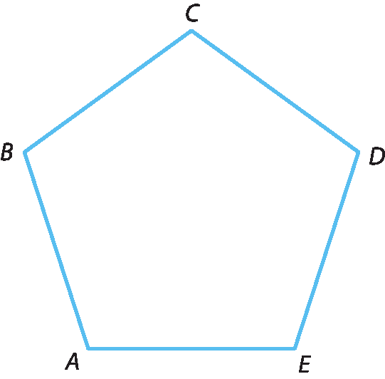 Ilustração.
5 linhas em azul, conectadas formando um pentágono cujos vértices são os pontos A, B, C, D e E.