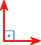 Ilustração. 
Duas semirretas vermelhas, uma horizontal e outra vertical. Elas estão unidas à esquerda formando ângulo reto.