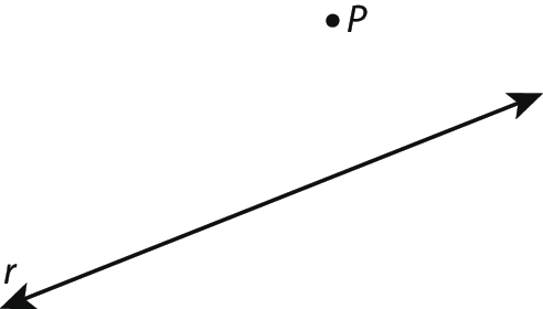 Ilustração. 
Reta preta r na diagonal.
Acima da reta, ponto P.