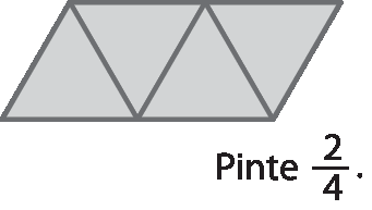 Ilustração. Paralelogramo dividido em quatro partes triangulares iguais. 
Pinte dois quartos