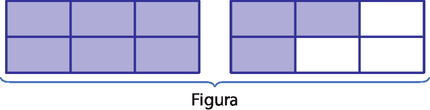 Ilustração. Figura composta por dois retângulos divididos em seis partes iguais cada. O primeiro retângulo está com todos as partes pintadas. O segundo retângulo tem três partes pintadas.