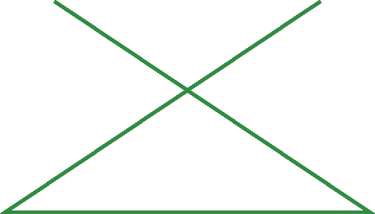 Ilustração. Duas linhas diagonais, de mesmo tamanho, que se cruzam, as duas extremidades  inferiores estão unidas por uma linha horizontal.