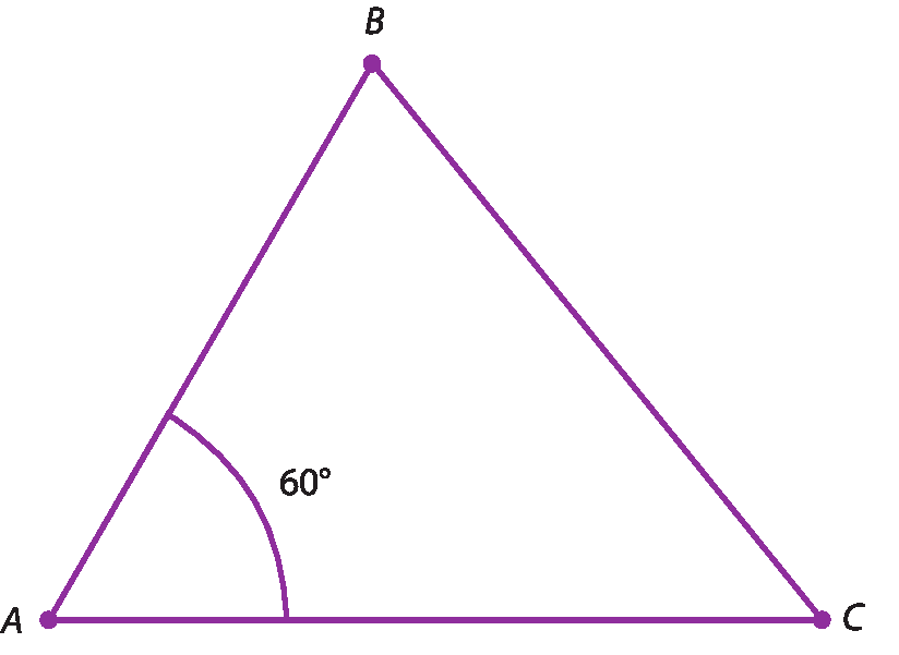 Ilustração. Triângulo com vértices ABC.
Entre os lados AC e AB um arco marcando o um ângulo de 60 graus.