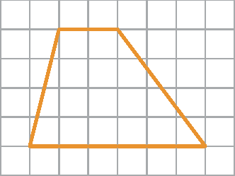Ilustração. Malha quadriculada com um quadrilátero. 
Quadrilátero com dois segmentos de retas horizontais paralelos, O segmento de reta  inferior com comprimento maior.
Os outros dois segmentos de retas inclinados unidos aos segmentos de reta superior e inferior.
