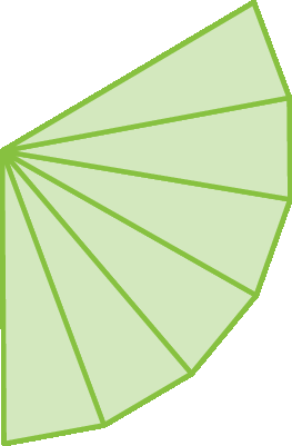 Ilustração. Planificação formada por seis triângulos isósceles iguais.
Os triângulos estão unidos pelo vértice oposto a base de cada um.