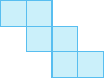 Ilustração. Composição de seis quadrados de mesmo tamanho. 
Dois  quadrados adjacentes em fileira na horizontal.
Abaixo do segundo quadrado, dois quadrados adjacentes em fileira horizontal. 
Novamente, abaixo do segundo quadrado, dois quadrados adjacentes em fileira horizontal.