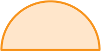 Ilustração. Meio círculo, uma das partes do círculo anterior, representando a unidade de medida.