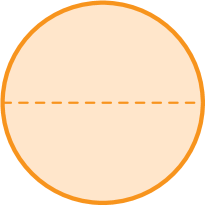 Ilustração. Círculo dividido em 2 partes iguais por pontos pontilhados.