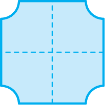 Ilustração. Figura azul dividida em 4 partes iguais por pontos pontilhados.