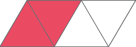 Ilustração.
Paralelogramo, dividido em 4 partes triângulos iguais. 
2 triângulos estão pintados de vermelho.