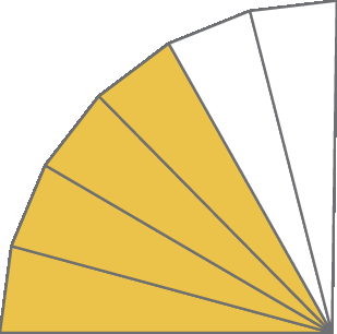 Ilustração.
Figura composta de 6 triângulos iguais inclinados com o mesmo ponto de origem. 
4 deles estão pintados de amarelo.