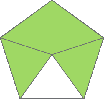 Ilustração.
Pentágono dividido em 5 partes iguais. 
4 partes estão pintadas de verde.