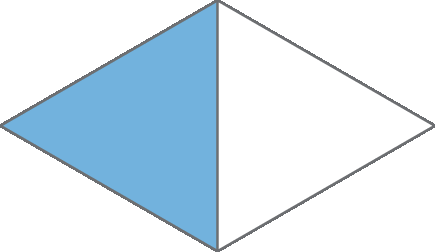 Ilustração.
Losango dividido em duas partes iguais. 1 parte está pintada de azul.