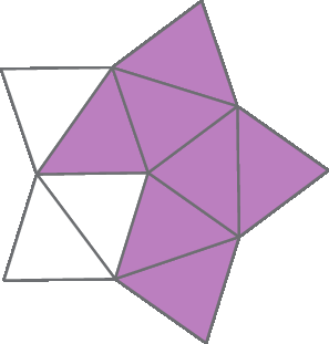 Ilustração.
Figura formada por 10 triângulos iguais. 
7 estão pintados de roxo.