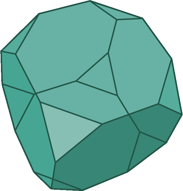 Ilustração. Representação tridimensional de um cubo truncado composto de faces triangulares e octogonais.