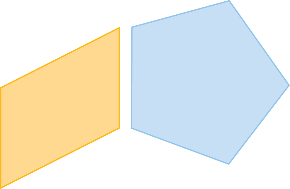 Ilustração. Pentágono azul. Em um dos lados, um paralelogramo amarelo.