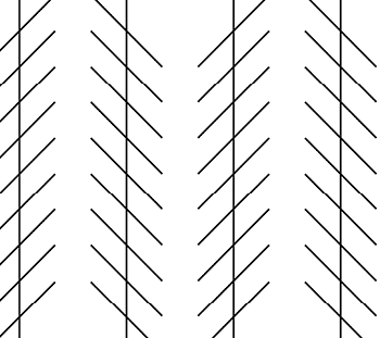 Ilustração. Representação de 4 linhas verticais cortadas por 9 linhas inclinadas.