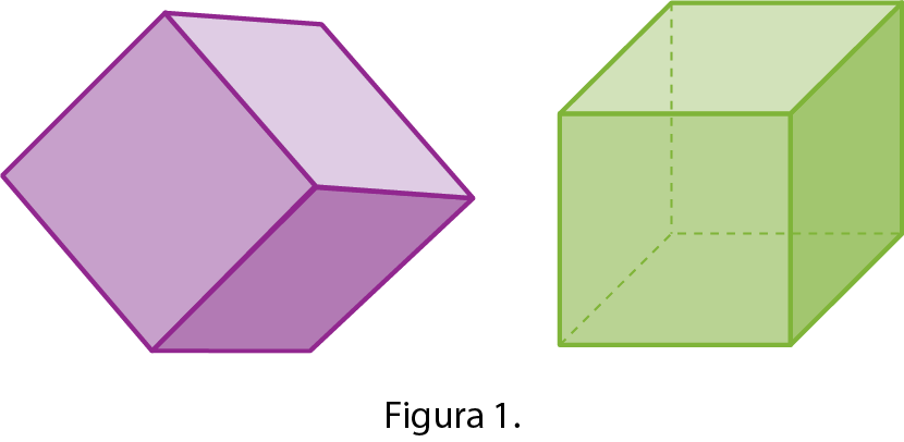 Ilustração. Dois cubos, sendo o da esquerda inclinado.  Abaixo, a cota figura 1.