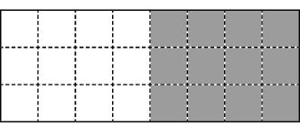 Ilustração. 
Retângulo dividido em 3 linhas e 8 colunas. Há 4 colunas com os quadrinhos pintados de branco e 4 de com eles pintados de cinza.
