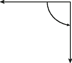 Ilustração.
Duas semirretas formando um ângulo.
Uma delas está na horizontal em direção à esquerda, a outra está na vertical em direção para baixo.
Ambas com flechas nas pontas.