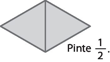 Ilustração. Paralelogramo dividido em duas partes triangulares iguais. 
Pinte 1 meio