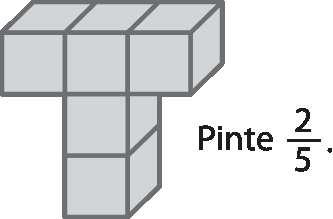 Ilustração. Figura em formato da letra T composta por cinco cubinhos iguais.
Pinte 2 quintos