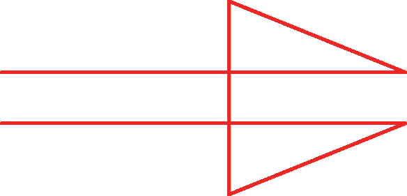 Ilustração. Figura composta por 5 linhas consecutivas, a terceira linha cruza com a primeira e a quinta linha e a extremidade da primeira e da última linha não se  encontram. A figura, lembra duas setas parecidas apontadas para direita.