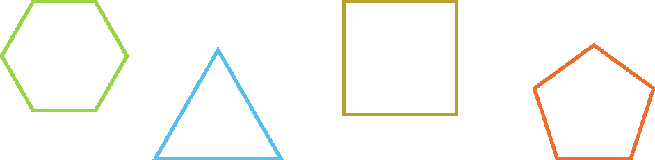 Ilustração. Hexágono, triângulo, quadrado e pentágono.