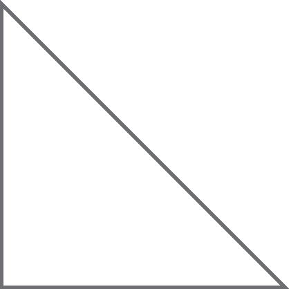 Ilustração. Triângulo com um ângulo de 90 graus e dois lados com a mesma medida.