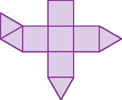 Ilustração. 
Planificação de poliedro formado por um cubo com uma pirâmide em seu topo.