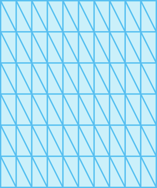 Ilustração. Malha retangular formada por 6 linhas e 10 colunas . Em cada retângulo tem  uma diagonal que vai do canto superior esquerdo para o canto inferior direito.