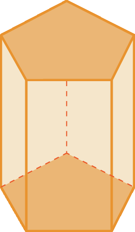Ilustração. Poliedro formado por duas bases na forma de pentágono e cinco retângulos nas faces laterais.
As arestas laterais formam ângulo reto com as bases.