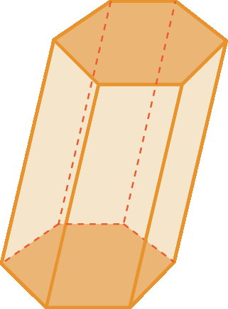 Ilustração. Poliedro formado por duas bases na forma de hexágono e seis quadriláteros nas faces laterais.
As arestas laterais não formam ângulo reto com as bases.