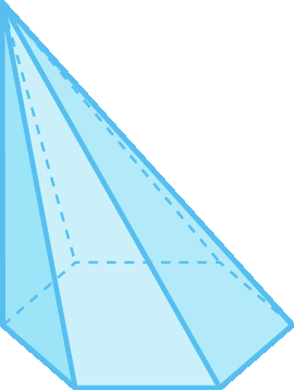 Ilustração. Pirâmide formada por um hexágono e seis triângulos. A arestas laterais têm medidas diferentes.