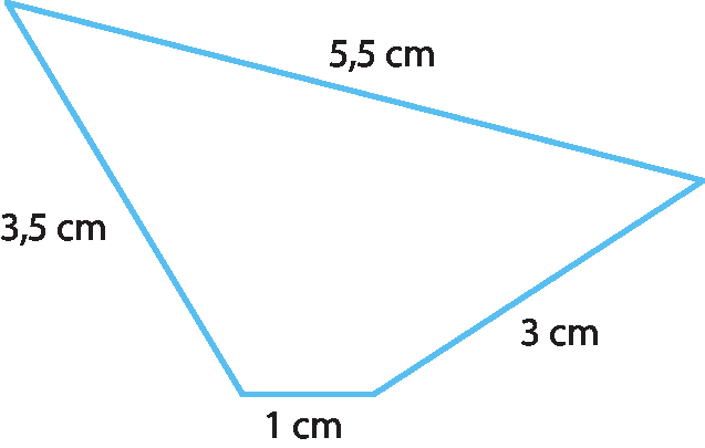 Ilustração.
Polígono com quatro lados cujas medidas são: 1 cm, 3 cm, 5,5 cm e 3,5 cm.
