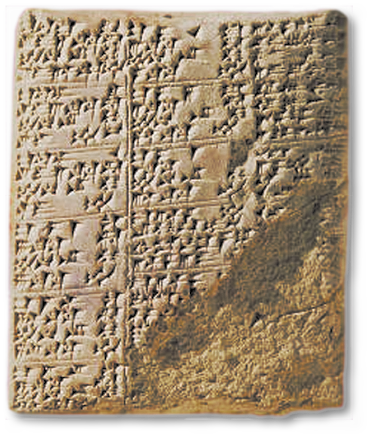 Fotografia. Tábua retangular de argila com escritas cuneiformes.