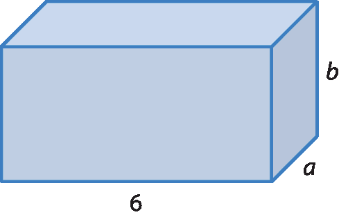 Ilustração. Bloco retangular com dimensões medindo 6, a e b.